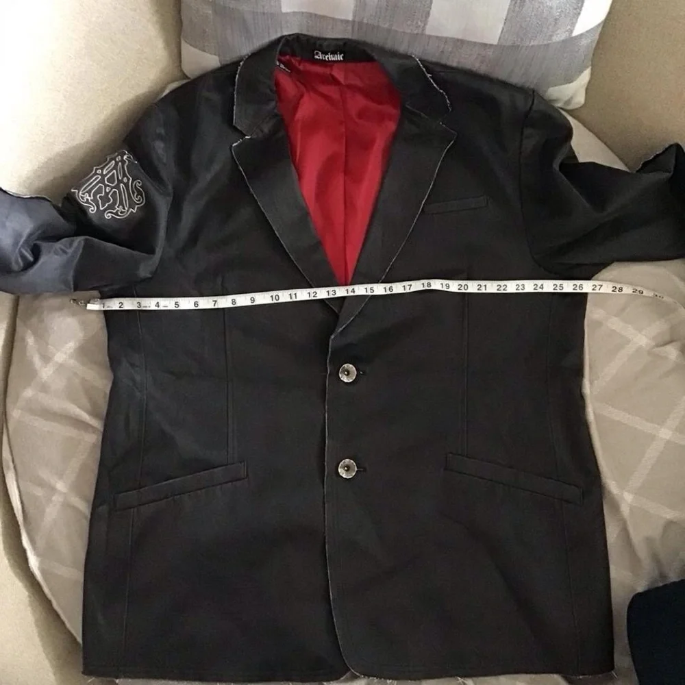 Archaic By Affliction Gray Blazer Jacket  with Embroidered Sleeve